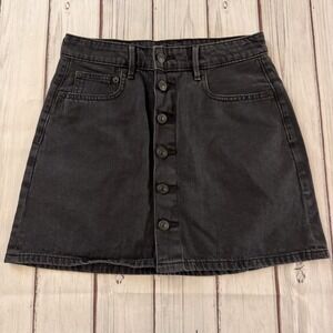 American Eagle Skirt Size 2 Womens Hi Rise A Line Stretch Button Fly Black Denim